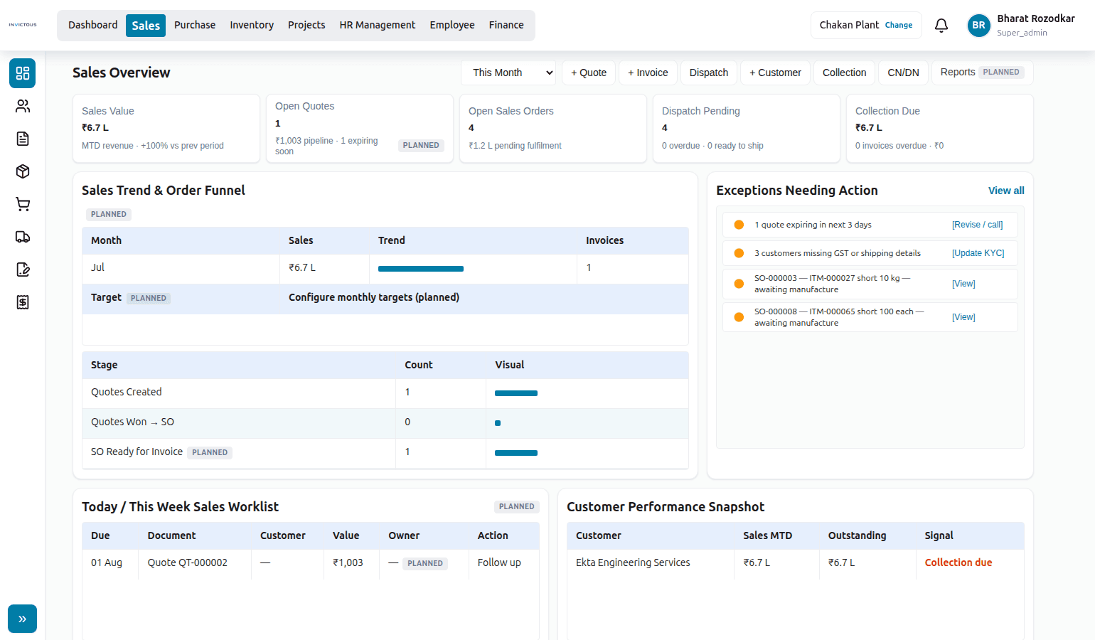 Sales module screenshot